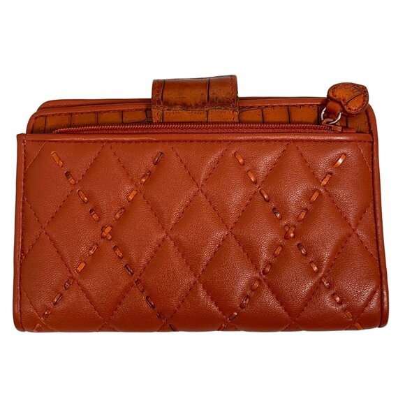 BRIGHTON Orange Leather Puffy Quilted Handbag Side Pockets, Wallet, Dustbag EUC - Picture 4 of 16